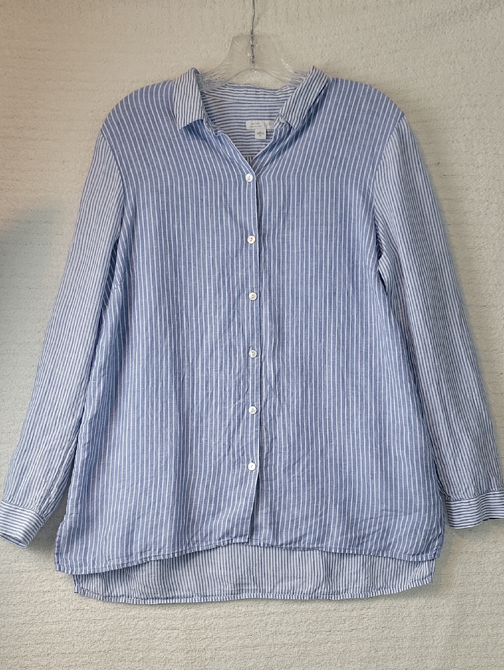 J Jill love linen blue white striped essential button down shirt medium A-line